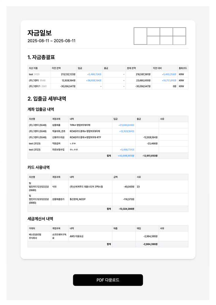 스타트업 현금흐름 관리? 실시간 자금일보로 매일 확인하세요!